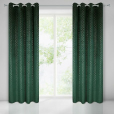 Gatavs aizkars ar cilpām 140x250 Chiara zaļš tumšas ģeometrijas sudraba samts