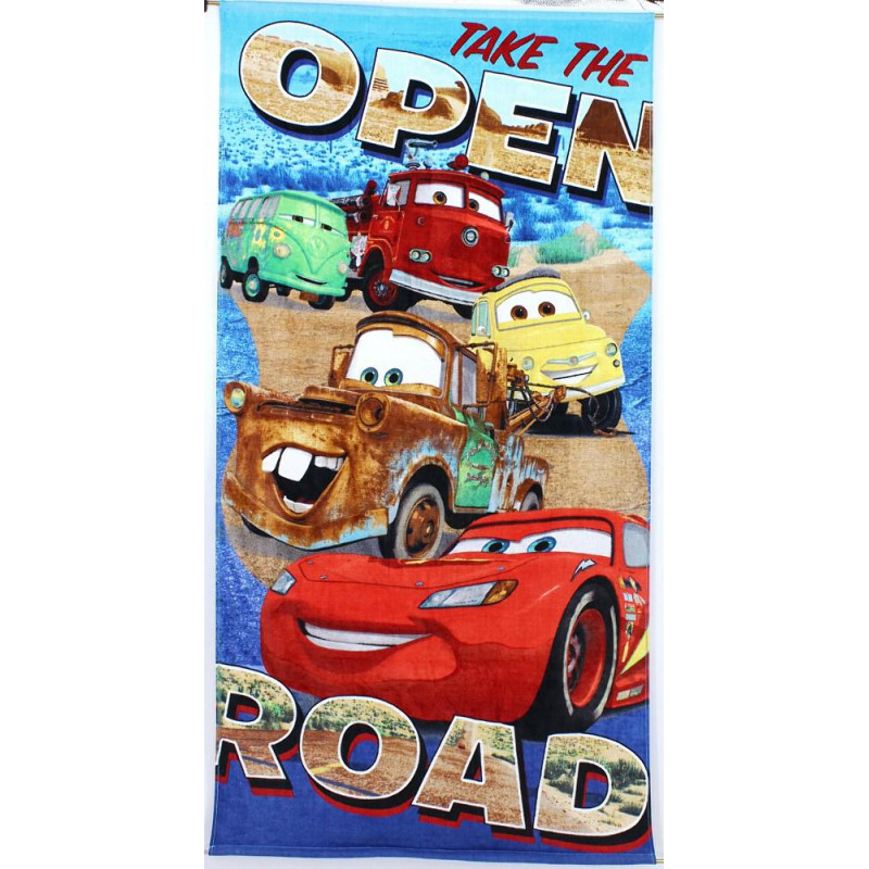 Pludmales dvielis 70x140 Automašīnas Auta Złomek McQueen Open Road 360 g/m2 bērniem 3552