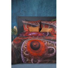 Satīna gultasveļa 160x200 Erna ornamenti, oranža un zila