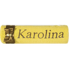 Dvielis ar izšuvumu 50x90 Karolīnas dzeltenbrūna bantīte vārda dienas dāvanai