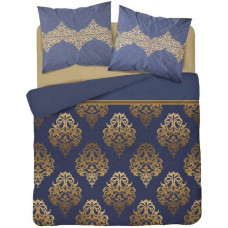 Satīna gultas veļa 220x200 Glamour ornamenti tumši zils zelts 3201 A