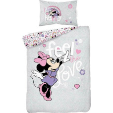 Kokvilnas gultas veļa 100x135 Mini Minnie Mouse pelēka Feel Love esi laimīgs 45 B 2490