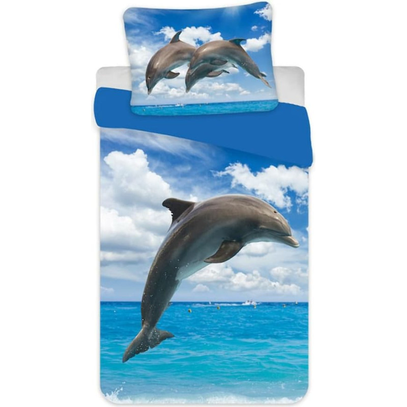 Kokvilnas gultas veļa 140x200 Dolphin Dolphins Dolphin blue 5024 spilvendrāna 70x90