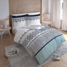 Satīna gultasveļa 160x200 austrumu ornamenti piparmētru tumši zils balts 3265 A Mājas satīns