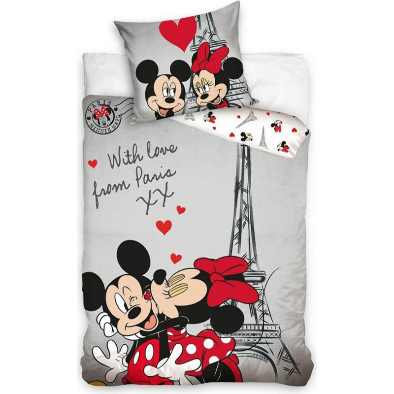 Kokvilnas gultas veļa 140x200 Mini Mickey Mouse Minnie Mickey Mouse Eifeļa tornis Paris Paris pelēks sarkans 0327 spilvendrāna 70x90
