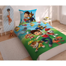Kokvilnas pakaiši 140x200 Paw Patrol Paw Alex Chase Rocky Skye Rubble Maršala suņi darbībā brigāde zaļš zils 3732