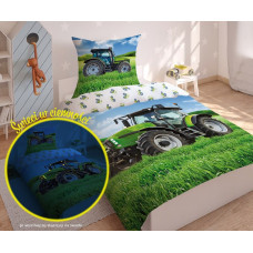 Gultasveļa spīd tumsā 140x200 Traktorzaļa 3281 B pļavas ciema lauks 5773 kokvilna