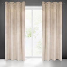 Aizkars 140x250 Lindi bēšs zelts ar ģeometrisku apdruku, velūrs gatavs ar cilpām