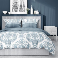Satīna gultas veļa 220x200 3318 Glamour ornaments zils balts austrumniecisks Mājas satīns