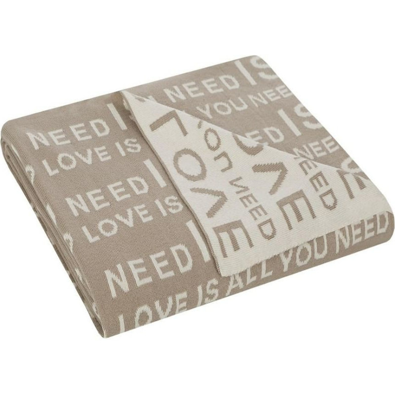 Kokvilnas sega 125x150 Love is all you need smilškrāsas krēmkrāsas mīlestība ir viss, kas jums nepieciešams rūtains gultas pārklājs