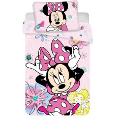 Kokvilnas gultas veļa 100x135 Mini Mouse 7783 Minnie Mouse rozā ziedi bērnu gultas spilvendrānai 40x60