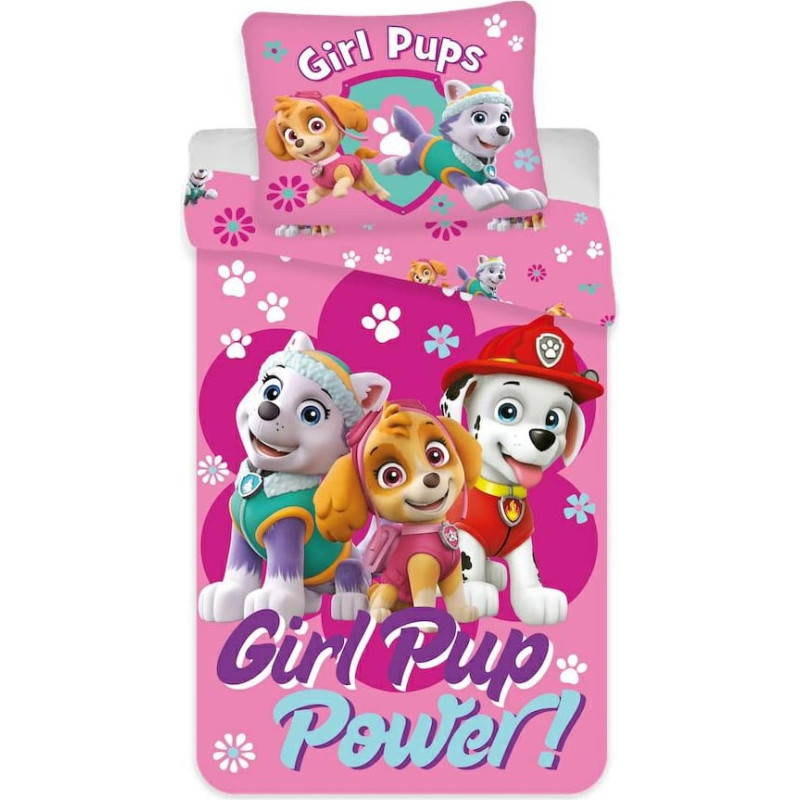 Kokvilnas gultas veļa 100x135 Paw Patrol Paw Pieski 5679 rozā Skye bērnu gultas spilvendrānai 40x60