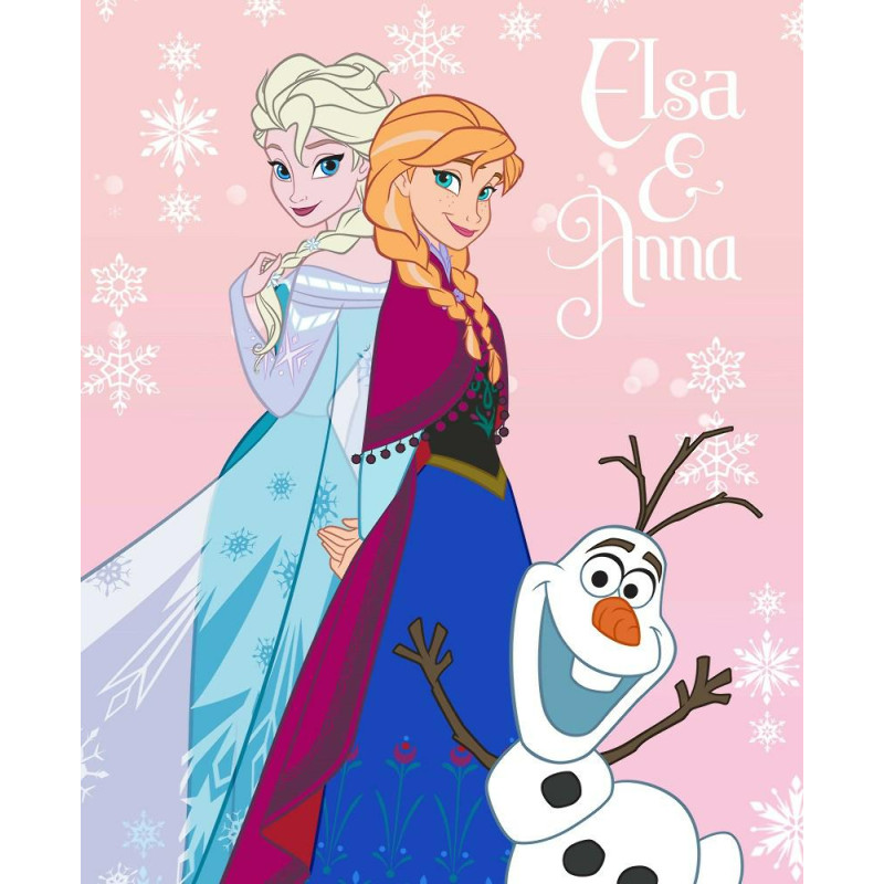 Flīsa sega 130x160 Frozen 041 Frozen Anna Elsa Olaf 7582 rozā sniega pikas sniegavīrs bērnu pleds Flīss