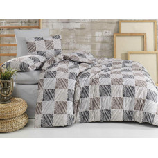 Kokvilnas gultas veļa 160x200 Alina pelēks bēšs melns rūtains ģeometrija Exclusive 2
