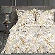 Satīna gultasveļa 160x200 Blanca 3 balts bēšs viļņains raksts Limited Collection