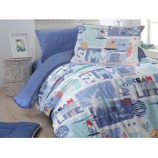 Kokvilnas gultas veļa 140x200 Vasaras ballīte zila jauniešu palma ananāsi kuģi Cottonlove Exclusive 4