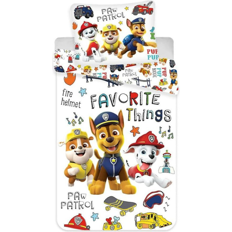 Kokvilnas gultasveļa 140x200 Paw Patrol Paw dogs balta 9851 brigādes suņu spilvendrāna 70x90 bērniem