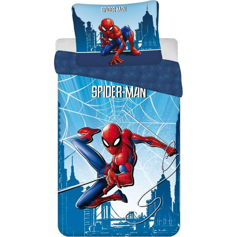Kokvilnas gultas veļa 140x200 Spiderman Spider Man Blue 04 spilvendrāna 70x90