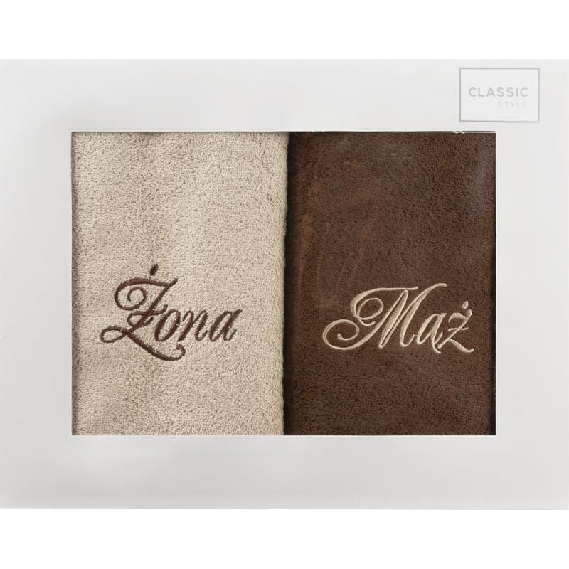 Dvieļu komplekts kastītē 2gb 50x90 Vīrs Sieva bēši brūns 360g/m2