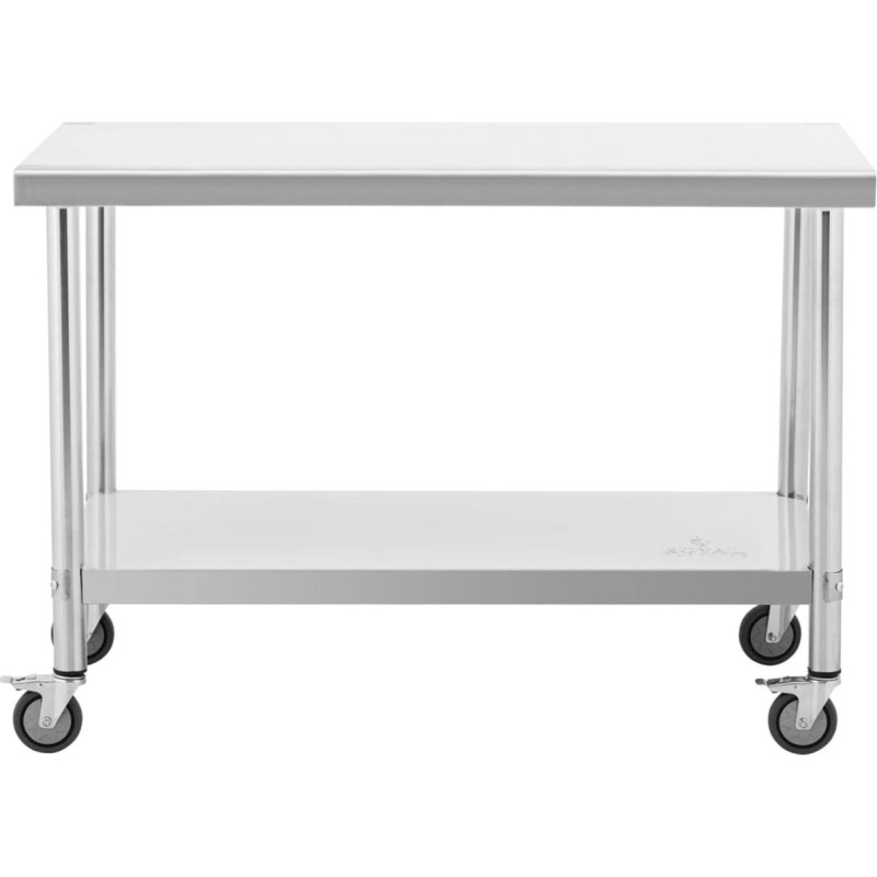 Royal Catering Metāla ēdināšanas galds uz riteņiem ar plauktu, TĒRAUDS, 70 x 120 cm