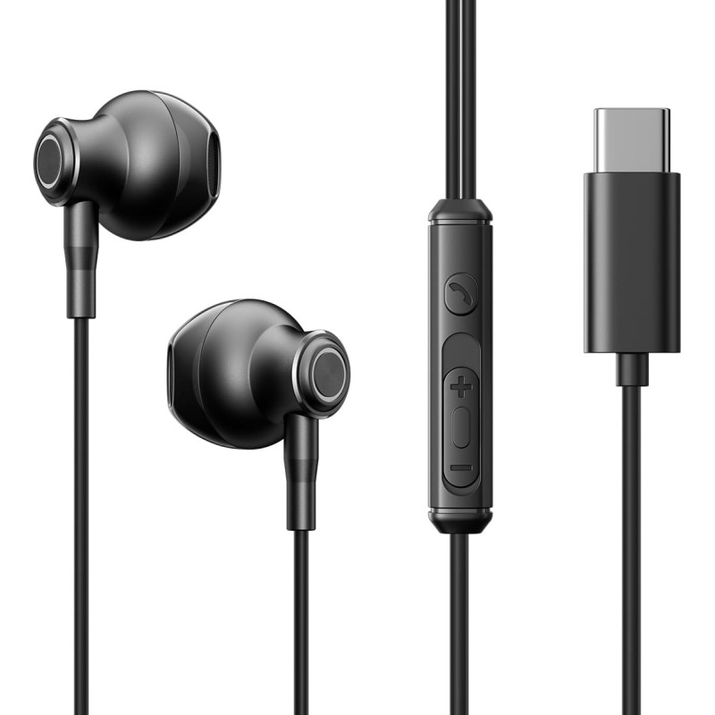 Joyroom Austiņas, ieliekamās austiņas, USB-C, 1,2&nbsp;m kabelis, melns
