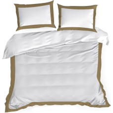 Laura balta un zelta satīna gultasveļa 160x200 ar dekoratīvu maliņu