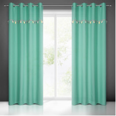 Aizkars 140x250 Kids piparmētra ar krāsainu aplikāciju bērniem, gatavs uz cilpām