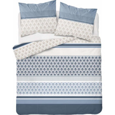 Kokvilnas gultasveļa 180x200 balta zila tumši zila svītru ornamenti 4576 B Kokvilna 16