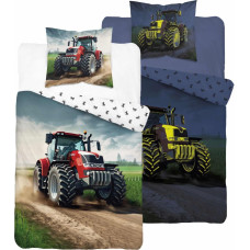 Tumsā mirdzoša gultas veļa 160 x 200 4764 A Traktor sarkans zils Fluo 50