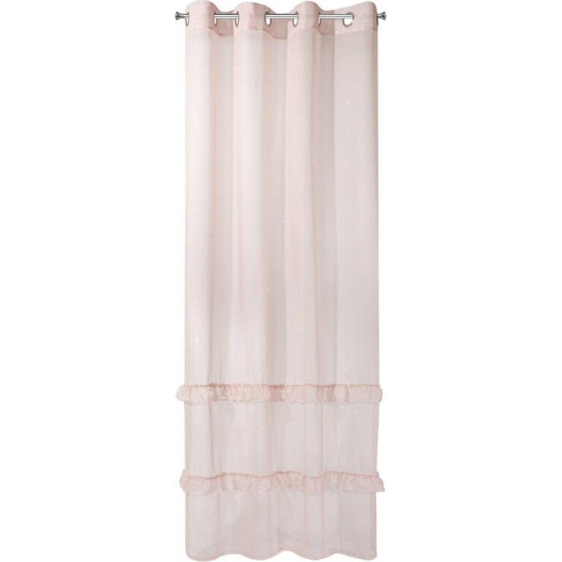 Gatavs aizkars Ariana 140x250 rozā ar spīdīgu mohēras diegu un volāniem uz F10 cilpām