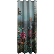 Gatavs aizkars Aline 140x250 tumši zaļš ar botānisku motīvu uz cilpām