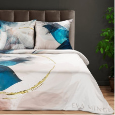 Satīna gultas veļa 220x200 Eva 03 balts tirkīzs Eva Minge