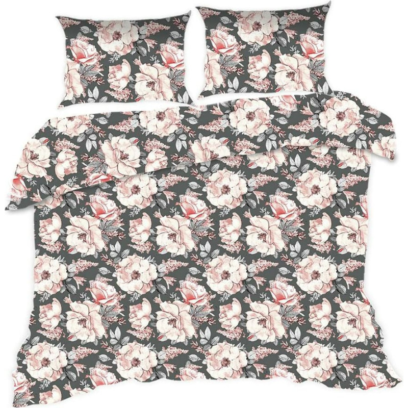 Kokvilnas gultasveļa 160x200 1092N melni ziedi Classic E24