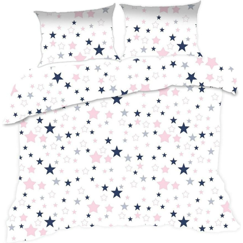 Kokvilnas gultas veļa 160 x 200 363 000 zvaigznes, balti rozā, bērni, 24 g.