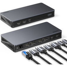 Ugreen Daudzfunkcionāls HUB ekrāna sadalītāja adapteris HDMI DisplayPort USB-C USB-A RJ45 pelēks