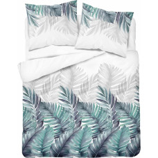 Kokvilnas gultas veļa 160x200 balti tirkīza lapas 4852 A Kokvilna 74