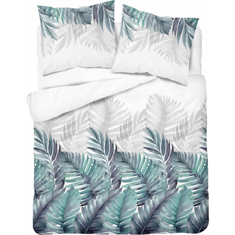 Kokvilnas gultas veļa 160x200 balti tirkīza lapas 4852 A Kokvilna 74