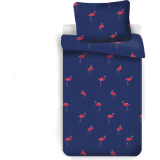 Mikrošķiedras gultas veļa 140x200 Flamingos tumši zila rozā spilvendrāna 70x90