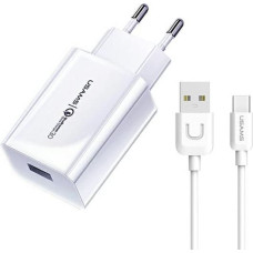 USAMS Ład. siec. 1xUSB T22 18W 3A QC3.0 + kabel USB-C 1m biały|white (T48) T48OCLN01