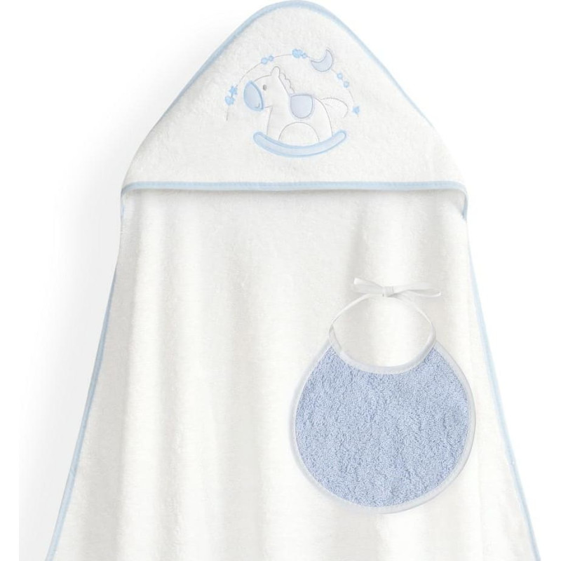 Interbaby Vannas dvielis 100x100 Caballito balts zils dvielis ar kapuci + priek&scaron;autiņ&scaron;