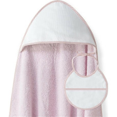 Interbaby Vannas dvielis 100x100 Punto 2 balts rozā dvielis ar kapuci + priekšautiņš