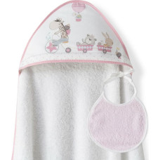 Interbaby Vannas dvielis 100x100 Giraffe 2, rozā dvielis ar kapuci + priekšautiņš