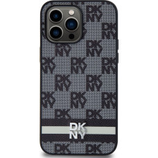 Dkny PU Leather Checkered Pattern and Stripe Case for iPhone 15 Pro Max Black