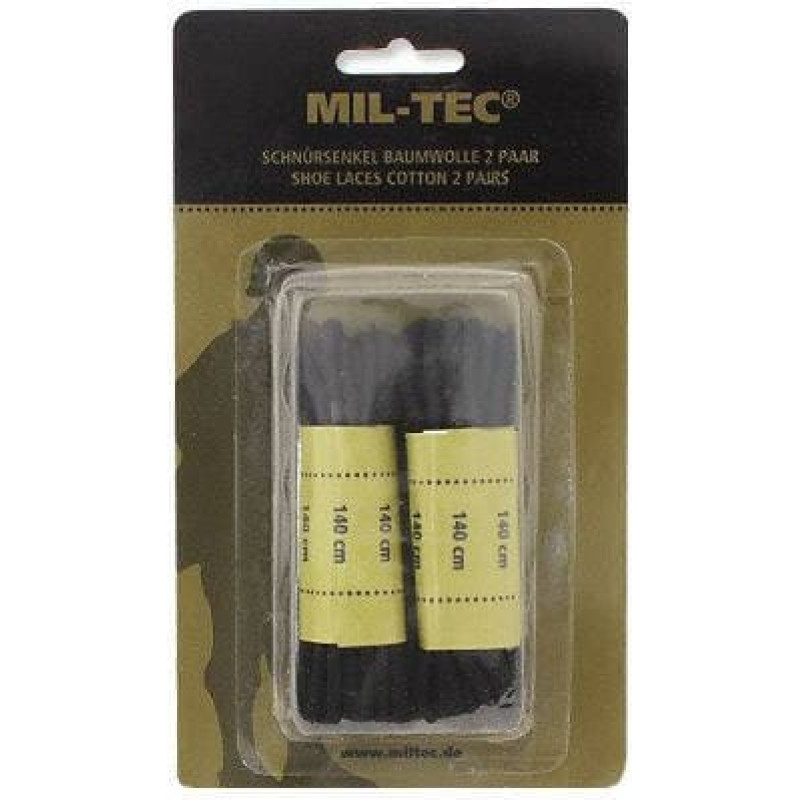Mil-Tec - Kokvilnas kurpju šņores - 140 cm - Melnas - 12910002