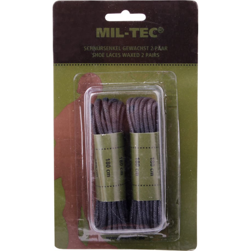 Mil-Tec - Vaskotas kokvilnas kurpju šņores - 180 cm - Melnas - 12914002