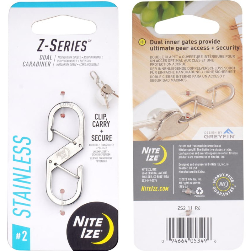 Nite Ize - Z-Series #2 Double Snap Hook - Tērauds - Sudrabs - ZS2-11-R6