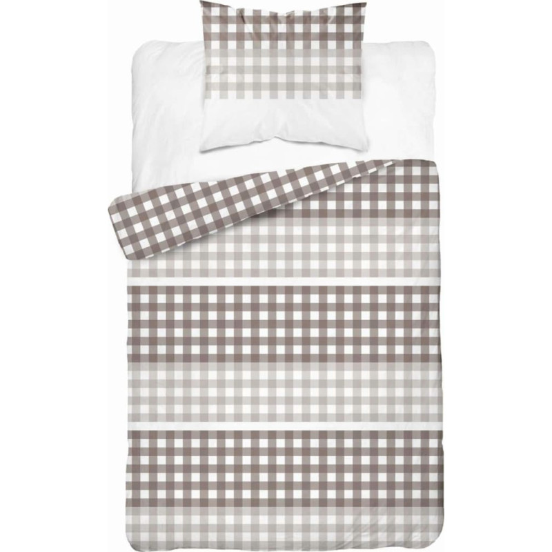 Satīna gultas veļa 140x200 bēša rūtaina 4914 B ar vienu spilvendrānu Home Satin 80