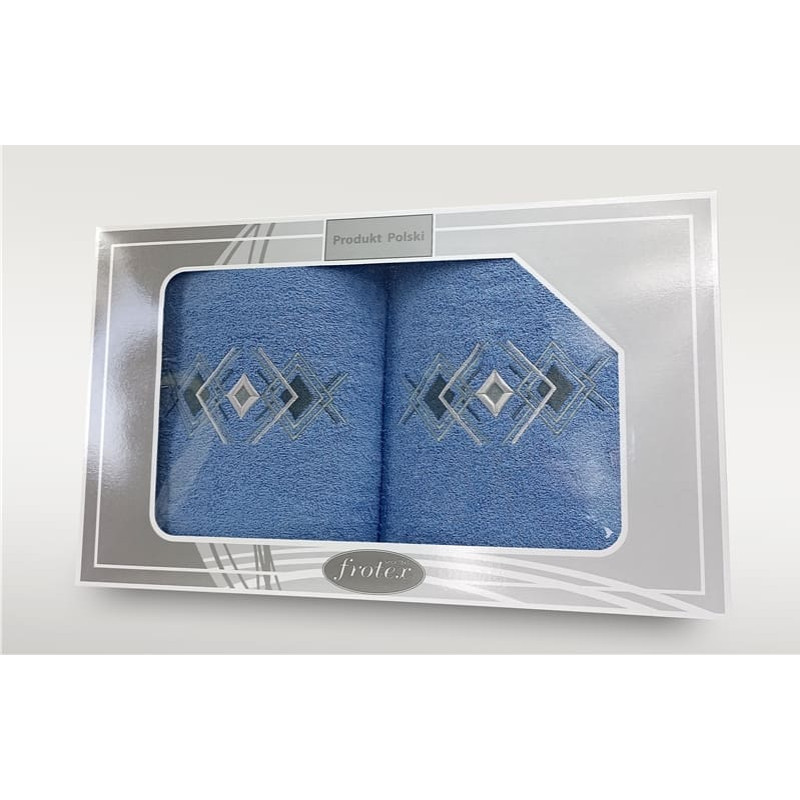 Dvieļu komplekts kastītē 2 gab 50x90 70x140 Gift zils raksts 4 Frotex