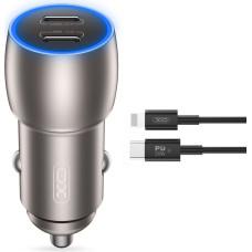 XO car charger CC51 PD 40W 2x USB-C gray + USB-C - Lightning cable