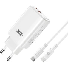 XO wall charger CE17 PD 65W 1x USB-C 1x USB white + cable USB-C - USB-C